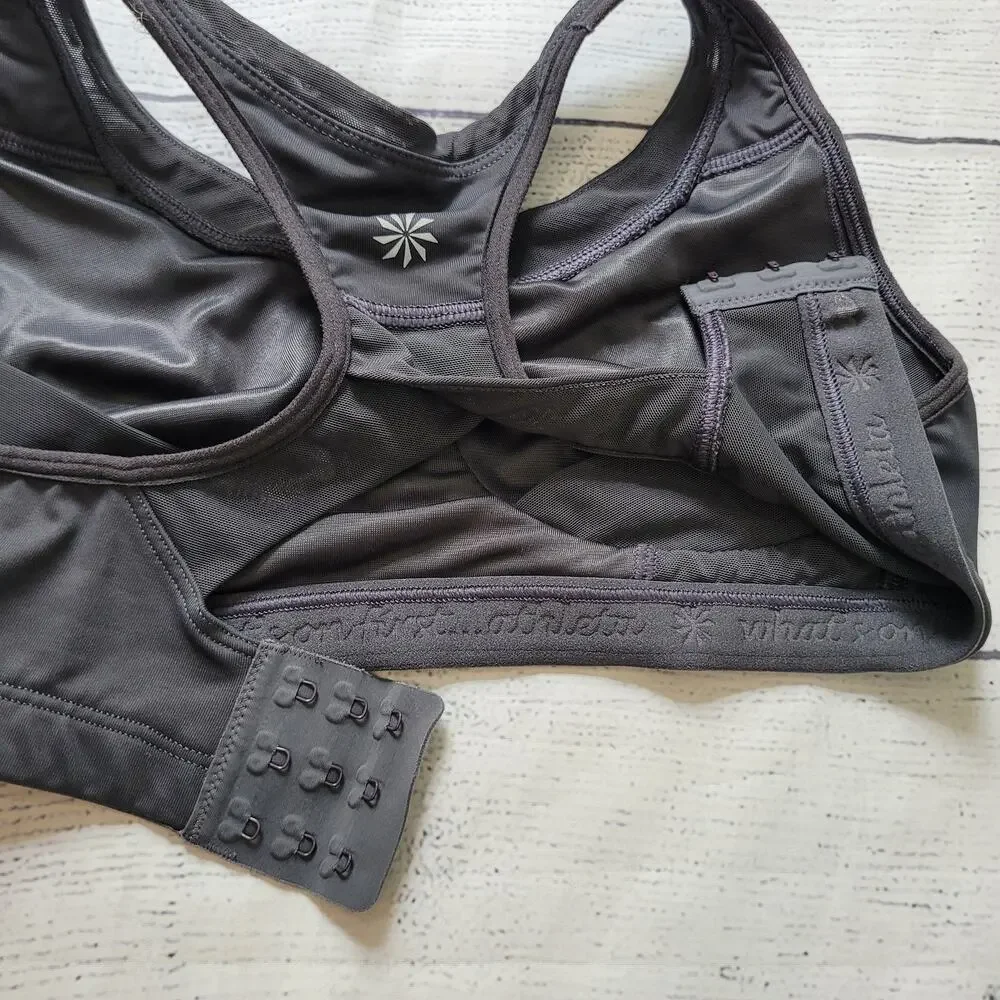 Athleta Size 32C Gray Racerback Sports Bra Style‎ Medium Impact